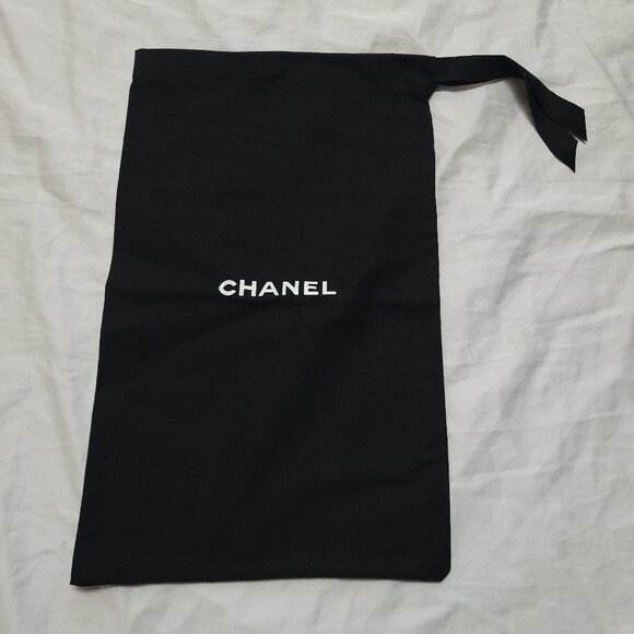Chanel Dust Bag Empty Drawstring Logo Spell Out Fabric Black 12.5 x 7.5 in - Picture 2 of 9